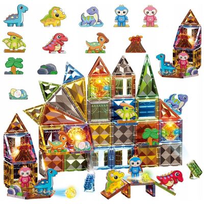 click4toys Magnetyczne Klocki Konstrukcyjne Świecący Zestaw Dinozaury Magnesy Led 98El click4toys Magnetyczne Klocki Konstrukcyjne Świecący Zestaw Dinozaury Magnesy Led 98El