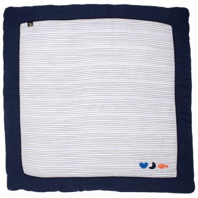 Sauthon - Grand Tapis De Jeu En Double Gaze De Coton Marinière Bleu - Blue - 100x100 cm - Play mat Sauthon - Grand Tapis De Jeu En Double Gaze De Coton Marinière Bleu - Blue - 100x100 cm - Play mat