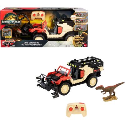 Matchbox RC Jurassic World Toy Truck, zdalnie sterowany pojazd zasilany bateryjnie z figurką dinozaura, Dino Catcher RC i klatka przechwytująca do t.. Matchbox RC Jurassic World Toy Truck, zdalnie sterowany pojazd zasilany bateryjnie z figurką dinozaura, Dino Catcher RC i klatka przechwytująca do t..