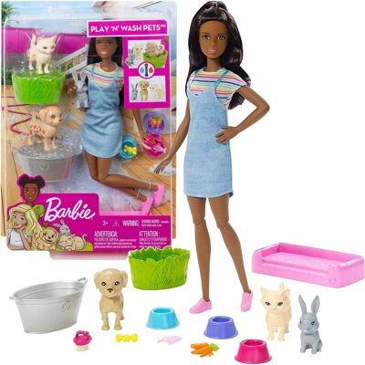 Mattel Barbie Kąpiel Zwierzątek - Lalka, figurki zwierzątek i akcesoria Mattel Barbie Kąpiel Zwierzątek - Lalka, figurki zwierzątek i akcesoria