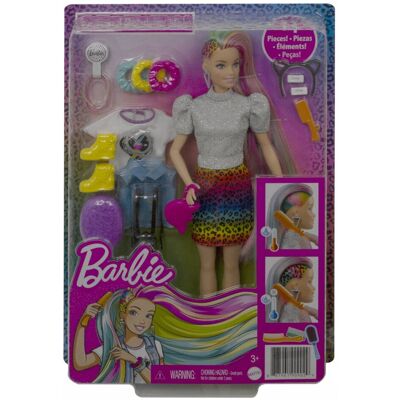Mattel Barbie, Zestaw lalka z tęczowymi włosami Mattel Barbie, Zestaw lalka z tęczowymi włosami