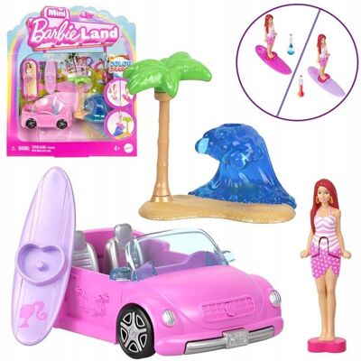 Mattel Mini Barbie Land Lalka surferka z deską + autko kabriolet ZA6038 E Mattel Mini Barbie Land Lalka surferka z deską + autko kabriolet ZA6038 E