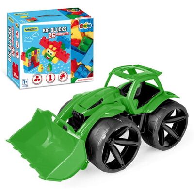 Wader Maximus spychacz zielony + Big Blocks klocki 26 el. Wader Maximus spychacz zielony + Big Blocks klocki 26 el.