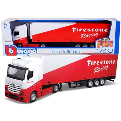Model Bburago Mercedes-Benz Actros 1:43 - Straż Pożarna i Przyczepa Model Bburago Mercedes-Benz Actros 1:43 - Straż Pożarna i Przyczepa