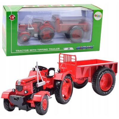 Lean Toys Metalowy Traktor Rolniczy Z Przyczepą Czerwony 1:18 Lean Toys Metalowy Traktor Rolniczy Z Przyczepą Czerwony 1:18