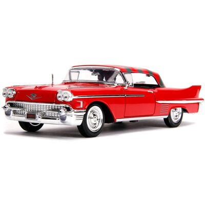 Jada 'Model Cadillac 1958 z Figurką Freddy'ego Kruegera 1:24 – Oficjalna Licencja, Ruchome Elementy, Amortyzowane Zawieszenie' Jada 'Model Cadillac 1958 z Figurką Freddy'ego Kruegera 1:24 – Oficjalna Licencja, Ruchome Elementy, Amortyzowane Zawieszenie'