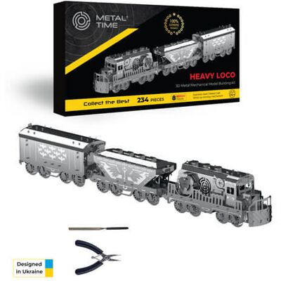 Model lokomotywy – Heavy Loco, Metal Time, funkcjonalny model z mechanizmem sprężynowym i modułowymi wagonami Model lokomotywy – Heavy Loco, Metal Time, funkcjonalny model z mechanizmem sprężynowym i modułowymi wagonami