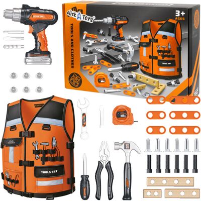 click4toys NARZĘDZIA DLA DZIECI KAMIZELKA MAŁY MAJSTERKOWICZ WKRĘTARKA ZESTAW 38 EL click4toys NARZĘDZIA DLA DZIECI KAMIZELKA MAŁY MAJSTERKOWICZ WKRĘTARKA ZESTAW 38 EL