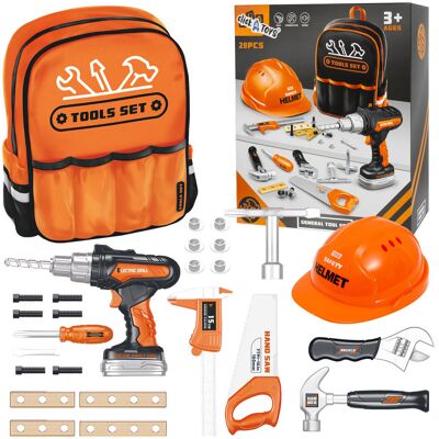 click4toys NARZĘDZIA DLA DZIECI ZESTAW WKRĘTARKA ŚRUBOKRĘT PIŁA + PLECAK + KASK 28 EL click4toys NARZĘDZIA DLA DZIECI ZESTAW WKRĘTARKA ŚRUBOKRĘT PIŁA + PLECAK + KASK 28 EL
