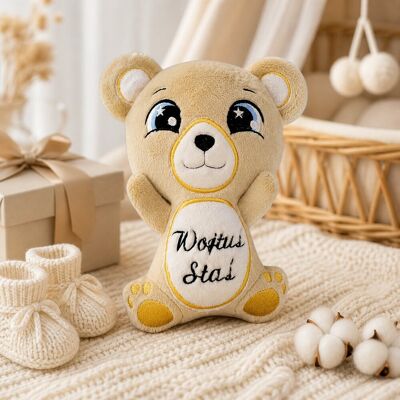 Haftowane Skarby Pluszowy miś z imieniem HAFT Prezent na urodziny, chrzest, baby shower Haftowane Skarby Pluszowy miś z imieniem HAFT Prezent na urodziny, chrzest, baby shower