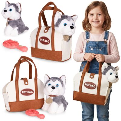 Multistore Pluszowy piesek w torebce husky maskotka dla dziecka + szczotka do pielęgnacji Multistore Pluszowy piesek w torebce husky maskotka dla dziecka + szczotka do pielęgnacji