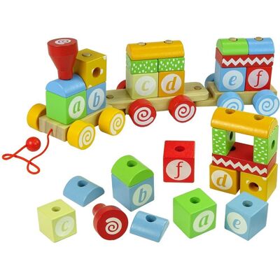 Import LEANToys Pociąg Drewniany Lokomotywa Dwa Wagony Literki Kształty Import LEANToys Pociąg Drewniany Lokomotywa Dwa Wagony Literki Kształty