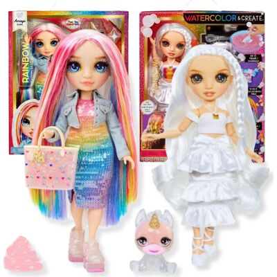 MGA Rainbow High Zestaw Kreatywnych Lalek: 'Watercolor & Create' + Błyszcząca Amaya Raine ze Zwierzątkiem i Slime MGA Rainbow High Zestaw Kreatywnych Lalek: 'Watercolor & Create' + Błyszcząca Amaya Raine ze Zwierzątkiem i Slime