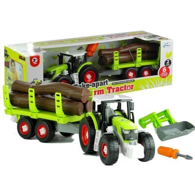 Lean Toys Rozkręcany Traktor z Przyczepą z Drewnem 43 cm Lean Toys Rozkręcany Traktor z Przyczepą z Drewnem 43 cm
