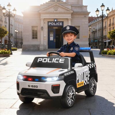 Yulinland Samochód Elektryczny dla Dzieci – Policja z Pilotem, Podwójnym Silnikiem, Syreną, Zawieszeniem na 4 Kołach i Reflektorami – Biały Yulinland Samochód Elektryczny dla Dzieci – Policja z Pilotem, Podwójnym Silnikiem, Syreną, Zawieszeniem na 4 Kołach i Reflektorami – Biały