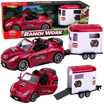 Lean Toys Samochód Kabriolet Bordowy Z Przyczepą Dla Konia Otwierane Drzwi Zestaw Lean Toys Samochód Kabriolet Bordowy Z Przyczepą Dla Konia Otwierane Drzwi Zestaw