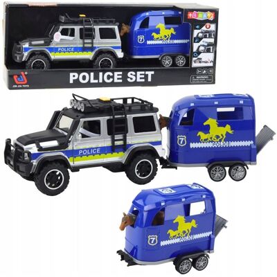 Lean Toys Samochód Terenowy Policyjny Z Przyczepą Do Przewozu Koni Światła Dźwięki Lean Toys Samochód Terenowy Policyjny Z Przyczepą Do Przewozu Koni Światła Dźwięki