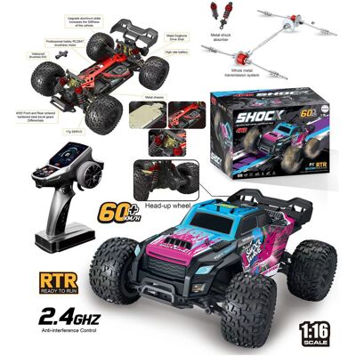 Mamido Samochód zdalnie sterowany 60 km/h RC Monster Truck 1:16 4WD Brushless 2.4GHz niebieski Mamido Samochód zdalnie sterowany 60 km/h RC Monster Truck 1:16 4WD Brushless 2.4GHz niebieski