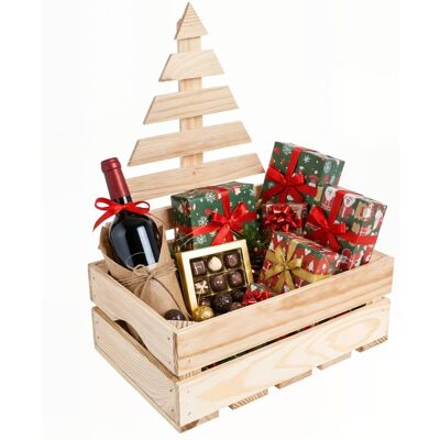 Creative Skrzynka z drewnianych desek z choinką na prezent mała pudełko świąteczne 30x20cm Creative Skrzynka z drewnianych desek z choinką na prezent mała pudełko świąteczne 30x20cm