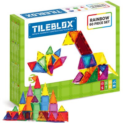 Magformers Tileblox, klocki magnetyczne, zestaw tęczowy, 60 elementów Magformers Tileblox, klocki magnetyczne, zestaw tęczowy, 60 elementów