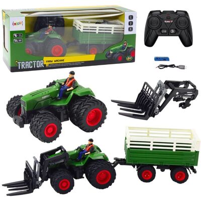 Lean Toys Traktor Rolniczy Z Przyczepą i Widłami Podwójne Koła Zdalnie Sterowany RC Lean Toys Traktor Rolniczy Z Przyczepą i Widłami Podwójne Koła Zdalnie Sterowany RC