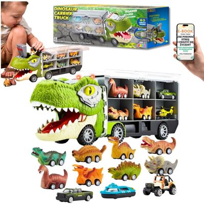 Pltb WIELKA CIĘŻARÓWKA Z DINOZAURAMI + AUTKA + HELIKOPTER 13 Elementów Świeci, Ryczy, Jeździ MEGA ZABAWKA DLA CHŁOPCA + EBOOK-1 Pltb WIELKA CIĘŻARÓWKA Z DINOZAURAMI + AUTKA + HELIKOPTER 13 Elementów Świeci, Ryczy, Jeździ MEGA ZABAWKA DLA CHŁOPCA + EBOOK-1