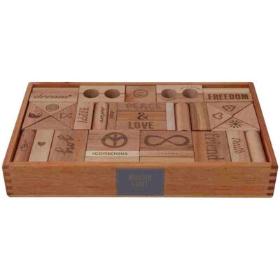 WOODEN STORY Drewniane Klocki Peace & Love w Skrzynce XL – 72 elementów WOODEN STORY Drewniane Klocki Peace & Love w Skrzynce XL – 72 elementów
