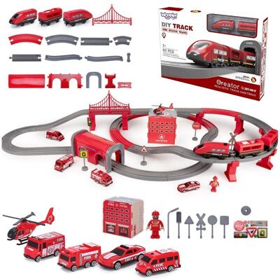 WOOPIE Kolejka Elektryczna Tor Samochodowy Straż Helikopter Auta 92 el. WOOPIE Kolejka Elektryczna Tor Samochodowy Straż Helikopter Auta 92 el.