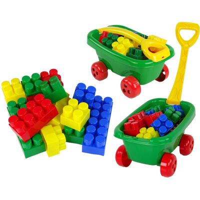 Lean Toys Wózek do ciągnięcia z kolorowymi klockami K3 Zielony Lean Toys Wózek do ciągnięcia z kolorowymi klockami K3 Zielony