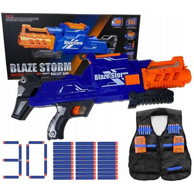 Pistolet automatyczny BLAZE STORM Blaze Storm, 70 szt. - niebieski strzałki piankowe wyrzutnia karabin kamizelka taktyczna zabawka dla dzieci Pistolet automatyczny BLAZE STORM Blaze Storm, 70 szt. - niebieski strzałki piankowe wyrzutnia karabin kamizelka taktyczna zabawka dla dzieci