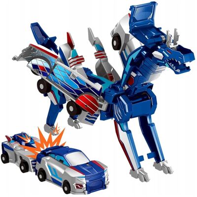HS Zabawka magnetyczna auto dinozaur niebieski 2 w 1 szybka transformacja HS Zabawka magnetyczna auto dinozaur niebieski 2 w 1 szybka transformacja