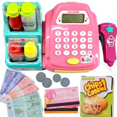 Lean Toys ZABAWKOWA KASA SKLEPOWA Z PÓŁKĄ I AKCESORIAMI Lean Toys ZABAWKOWA KASA SKLEPOWA Z PÓŁKĄ I AKCESORIAMI