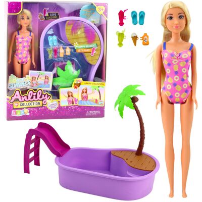 Lean Toys Zestaw Lalka Anlily Na Plaży Basen Palma Akcesoria 8 El. Lean Toys Zestaw Lalka Anlily Na Plaży Basen Palma Akcesoria 8 El.