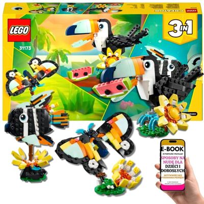 Zestaw LEGO Prezent Creator 3w1 Tukan z ruchomymi skrzydłami + motyl + ryba (31173) Lego Prezent Na Urodziny Święta + EBOOK-3 Zestaw LEGO Prezent Creator 3w1 Tukan z ruchomymi skrzydłami + motyl + ryba (31173) Lego Prezent Na Urodziny Święta + EBOOK-3