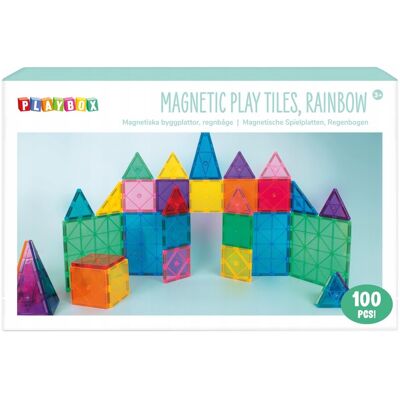 Playbox Zestaw Magnetyczne płytki kolorowe tęczowe 100 elementów Playbox Zestaw Magnetyczne płytki kolorowe tęczowe 100 elementów