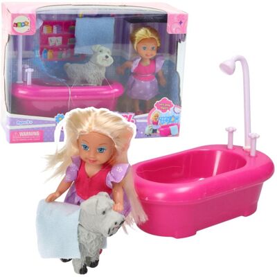 Lean Toys Zestaw Mini Laleczka + Wanna i Piesek ruszająca się lalka r.3029 Lean Toys Zestaw Mini Laleczka + Wanna i Piesek ruszająca się lalka r.3029