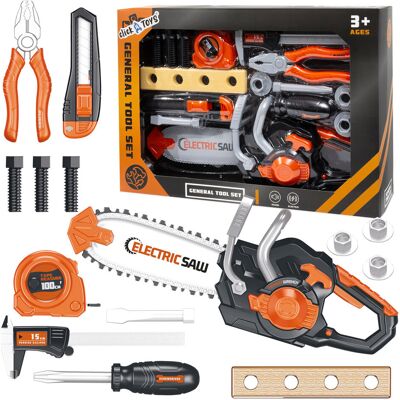 click4toys ZESTAW NARZĘDZI DLA DZIECI PIŁA ŁAŃCUCHOWA DŹWIĘK MIARKA ŚRUBOKRĘT 14 EL click4toys ZESTAW NARZĘDZI DLA DZIECI PIŁA ŁAŃCUCHOWA DŹWIĘK MIARKA ŚRUBOKRĘT 14 EL