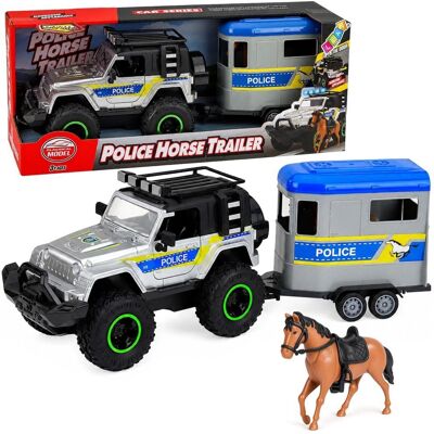 Lean Toys Zestaw Policyjny Samochód Terenowy Przyczepa Dla Konia Światła Dźwięki Lean Toys Zestaw Policyjny Samochód Terenowy Przyczepa Dla Konia Światła Dźwięki