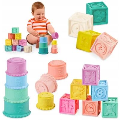 Zestaw sensoryczny Miękkie klocki i kubeczki B.Toys Stackin' Squishes Zestaw sensoryczny Miękkie klocki i kubeczki B.Toys Stackin' Squishes