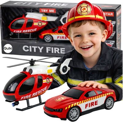 Qulki Zestaw strażacki Auto strażackie + Helikopter dla dzieci 3+ Światła dźwięki Qulki Zestaw strażacki Auto strażackie + Helikopter dla dzieci 3+ Światła dźwięki