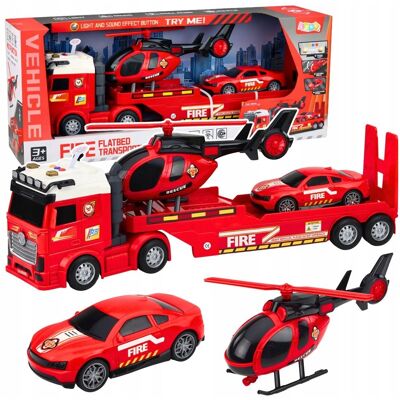 Lean Toys Zestaw Strażacki Ratunkowy Ciężarówka Laweta Auto Helikopter Światła Dźwięk Lean Toys Zestaw Strażacki Ratunkowy Ciężarówka Laweta Auto Helikopter Światła Dźwięk