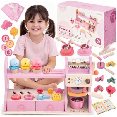 domino-toys Drewniana Zabawka Do Lodów Z Ekspresem Do Kawy Do Odgrywania Ról W Kształcie Montessori, Różowa domino-toys Drewniana Zabawka Do Lodów Z Ekspresem Do Kawy Do Odgrywania Ról W Kształcie Montessori, Różowa