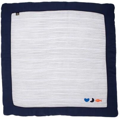Sauthon - Grand Tapis De Jeu En Double Gaze De Coton Marinière Bleu - Blue - 100x100 cm - Play mat Sauthon - Grand Tapis De Jeu En Double Gaze De Coton Marinière Bleu - Blue - 100x100 cm - Play mat