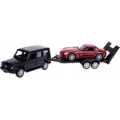 Mercedes-Benz G-Class + Mercedes-Benz Sls Amg + Laweta Modele Metal Welly Mercedes-Benz G-Class + Mercedes-Benz Sls Amg + Laweta Modele Metal Welly