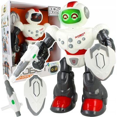 Stator Robot Wojownik Chodzi Chodzący Tarcza Świeci Strzela Strzałką Dźwięki 28cm Stator Robot Wojownik Chodzi Chodzący Tarcza Świeci Strzela Strzałką Dźwięki 28cm