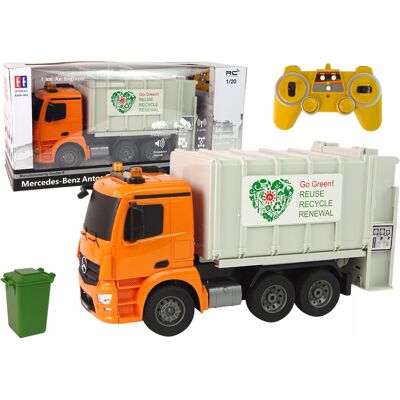 Lean Toys Zdalnie Sterowana Ciężarówka Śmieciarka Mercedes- Benz Antos Pomarańczowa Lean Toys Zdalnie Sterowana Ciężarówka Śmieciarka Mercedes- Benz Antos Pomarańczowa