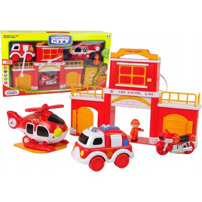 Lean Toys Zestaw Straż Pożarna Remiza Helikopter Dźwięk Lean Toys Zestaw Straż Pożarna Remiza Helikopter Dźwięk