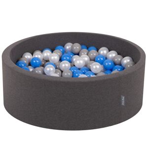 KiddyMoon Suchy basen okrągły z piłeczkami 7cm ciemnoszary: perła-szary-niebieski 90x30cm/200piłek Zabawka basen piankowy