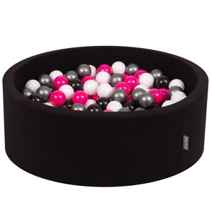 KiddyMoon Suchy basen okrągły z piłeczkami 7cm czarny: biały-czarny-srebrny-ciemny róż 90x30cm/200piłek Zabawka basen piankowy