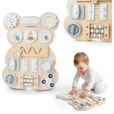 Mamabrum Drewniana tablica manipulacyjna Montessori Miś - sensoryczna nauka samodzielności: rzep, wtyczka, labirynt, klikające pokrętło Mamabrum Drewniana tablica manipulacyjna Montessori Miś - sensoryczna nauka samodzielności: rzep, wtyczka, labirynt, klikające pokrętło